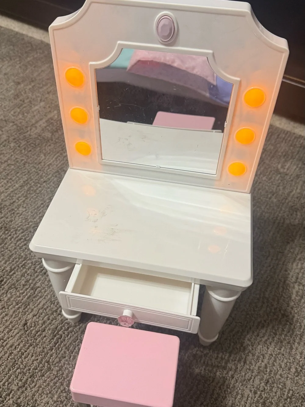 Our Generation Doll Bed and Dresser Set with Pink & Pastel Patchwork Quilt - Picture 3 of 5